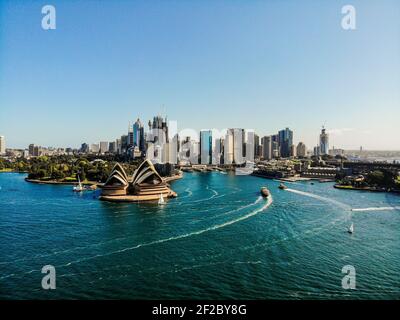 Drone image of Sydney with Sydney Harbour and Sydney Opera House, New South Wales, Australia Stock Photo