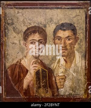 Portrait of the baker Terentius Neo and his wife. Perhaps ht only one of this kind discovered in the ancient roman site of Pompeii, near Naples. It wa Stock Photo