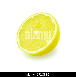 Half of yellow lemon citrus fruit isolated on white background. Stock Photo