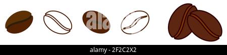 Set of simple coffee bean icons - slight variations, filled and outline version Stock Vector