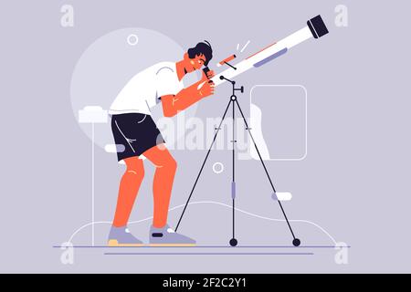 Man looks through telescope Stock Vector
