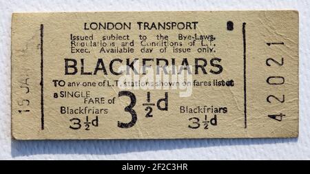 Old London Transport Underground or Tube Ticket from Blackfriars Station
