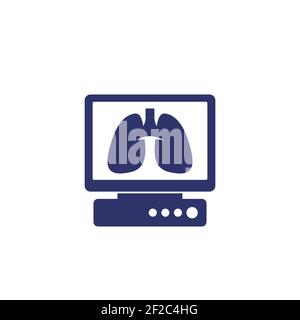 Lungs on screen vector icon on white Stock Vector