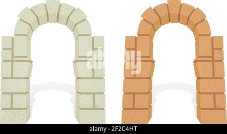Stone architectural isometric 3d vector arch. Exterior and stone, entrance and gate, architectural door and column illustration Stock Vector