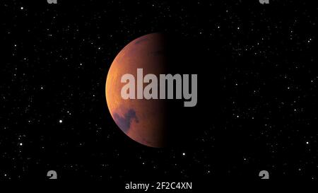 A computer generated close-up of the planet Mars with shine. 3d rendering of realistic cosmic background. Elements of this image are presented by NASA Stock Photo