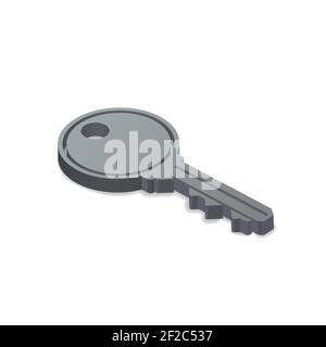 3D door key simple icon in isometric view on white Stock Vector