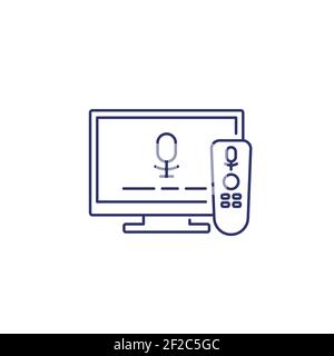 tv with voice control line icon on white Stock Vector