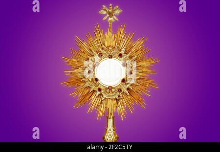 Ostensory for worship at a Catholic church ceremony Stock Photo