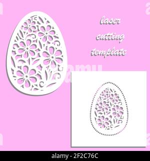 Laser cutting template. Easter egg with a floral tracery pattern. Vector Stock Vector