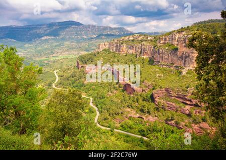 View of the cliffs and mountains of Prades, from the village of Siurana de Prades, Catalonia, Spain Stock Photo