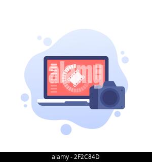 video importing from camera to laptop, vector Stock Vector