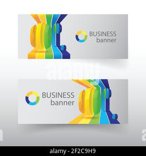 Business infographic horizontal banners with colorful curved lines and cut spheres isolated vector illustration Stock Vector