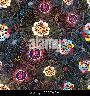 Seamless abstract vector pattern made of various unusual elements. An example of modern design for fabric and wallpaper Stock Vector