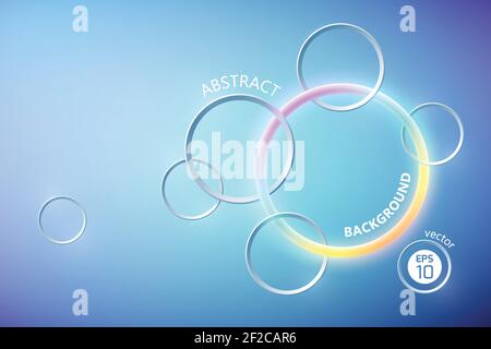 Abstract light poster with colorful neon ring and gray circles on blue background vector illustration Stock Vector