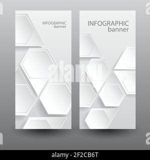 Infographic business vertical banners with light web hexagonal elements on gray background isolated vector illustration Stock Vector