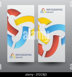 Infographic business vertical banners with colorful ribbon elements on gray background isolated vector illustration Stock Vector