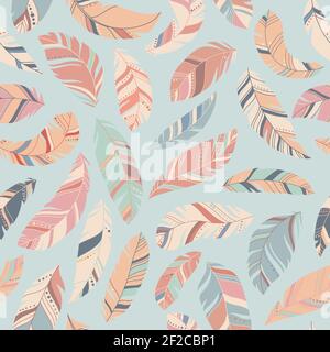 Cute seamless background vintage colored feathers. Pattern. Vector illustration. Feather vector graphic design. Stock Vector