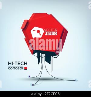 Abstract light concept with futuristic red metal object in hi-tech style on bright background vector illustration Stock Vector