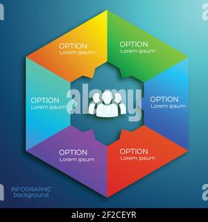 Web infographic template with colorful hexagonal business diagram six options and team icon vector illustration Stock Vector