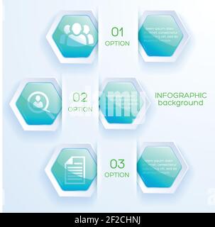 Web infographic abstract concept with business icons and glossy bright turquoise hexagons on light background vector illustration Stock Vector