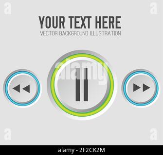 Web music template with gray round control buttons and colorful rings on light background isolated vector illustration Stock Vector