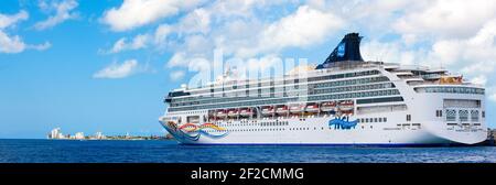 Cozumel, Mexico- May 28, 2016: Cruise Norwegian Spirit in Cozumel island Port, panoramic, Mexico, May 28, 2016 Stock Photo