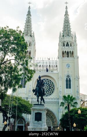 Guayaquil, Ecuador - December 2019, Parque Seminario and the Metropolitan Cathedral Stock Photo