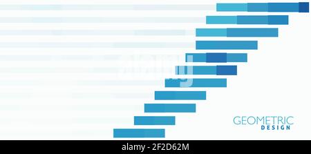 Abstract geometric tech template with blue and white horizontal stripes. Minimal vector graphic design Stock Vector
