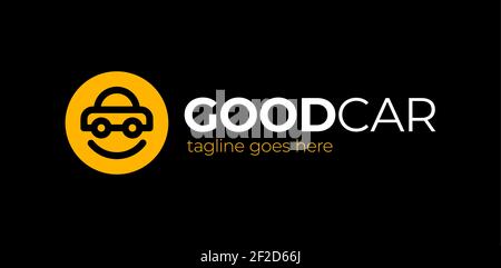 Happy Car Logo Design. Smile car vector logo design template. Car face in circle. Funny logotype design. Stock Vector