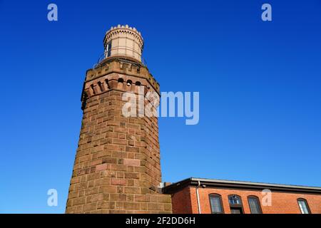HIGHLANDS, NJ -2 MAR 2021- View of the Navesink Twin Lights State Historic Site lighthouses in Highlands, New Jersey, United States. Stock Photo