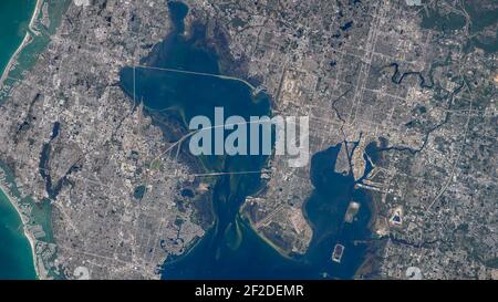 Aerial of Tampa and  St. Petersburg, FL Stock Photo