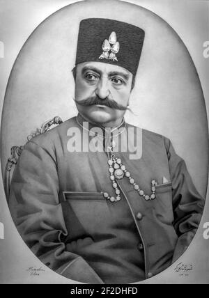 Portrait of Naser al-Din Shah Qajar by Aliakbar Mozayyan-o-Dolleh. Stock Photo