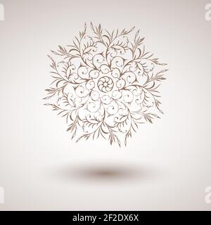 Vector decorative round ornament with hand drawn floral elements. In beige colors. Stock Vector