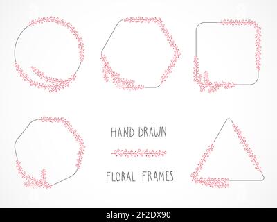 Vector set of floral hand drawn frames and decorative elements. Stock Vector
