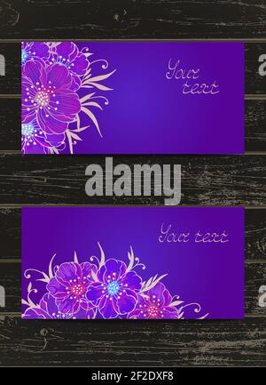 Vector set of templates invitations or greeting cards with hand drawn flowers and watercolor elements on a wooden background. Collection of templates Stock Vector