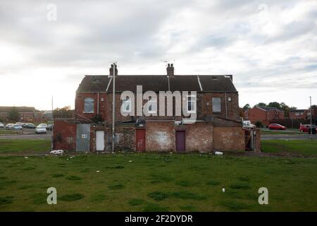 Boarded up housing awaiting demolition in Gresham, Middlesbrough. Stock Photo