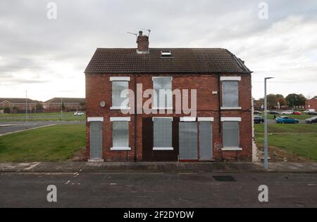 Boarded up housing awaiting demolition in Gresham, Middlesbrough. Stock Photo