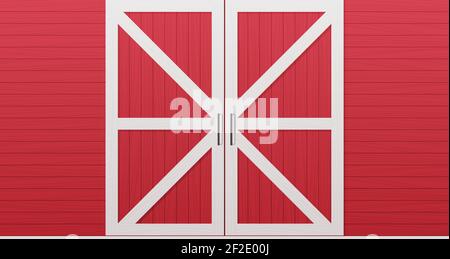 red wooden barn door front side background horizontal vector illustration Stock Vector