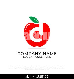 D initial logo design inspiration, letter D and Apple fruit logo premium vector Stock Vector