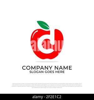 D initial logo design inspiration, letter D and Apple fruit logo premium vector Stock Vector