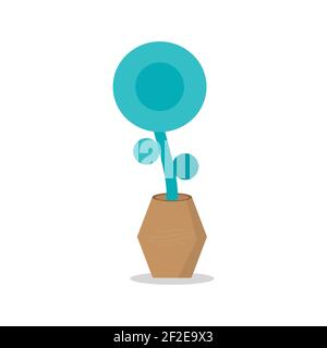 A green flower with leaves in a pot. Modern images of the plant in the pot. Flat vector illustration Stock Vector
