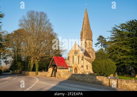 St Michael and All Angels Church at sunset. Leafield, Cotswolds, Oxfordshire, England Stock Photo