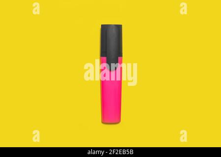 pink marker on a yellow background Stock Photo