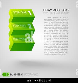 Web business step infographics with text and three green horizontal blocks on light background isolated vector illustration Stock Vector