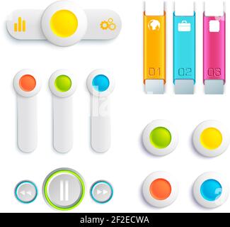 Business infographic user interface elements set with web buttons and switches on white background isolated vector illustration Stock Vector