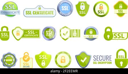 SSL certificate icons set. Cartoon set of SSL certificate vector icons for web design Stock Vector