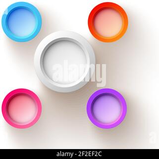Abstract web design concept with five colorful blank round buttons on white background isolated vector illustration Stock Vector