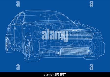 Electric Car With Chassis. Vector rendering of 3d Stock Vector