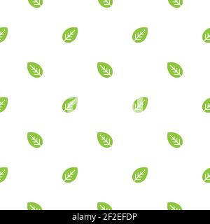 Seamless floral pattern. Green leaves texture on white background. Flat silhouette simple ornament. Nature eco background. Stock Vector