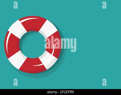 swimming rubber ring on blue background. Floating lifebuoy, toy for beach or ship. Inflatable circle, buoy in pool. Lifebelt. Summer sea vacation symb Stock Vector